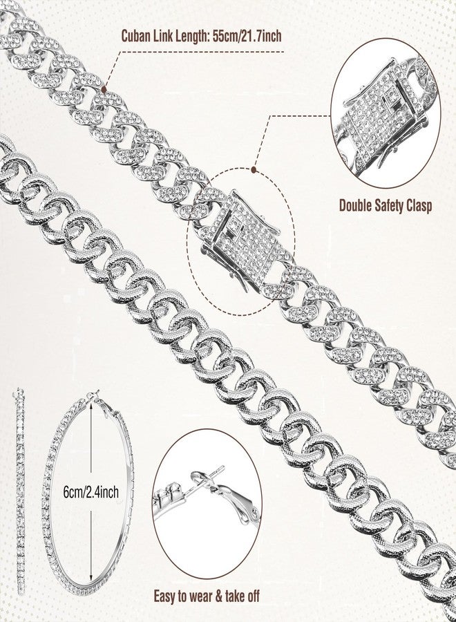 Tisancy 4 Pcs Rhinestone Belt for Men Women Glitter Cowboy Hat Diamond Chain Earring Outfit for Party Supplies(Black) - Image 3